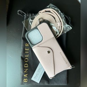 Bandolier iPhone 13 Pro Emma Pebble Side Slot Leather Crossbody, Primrose/Silver